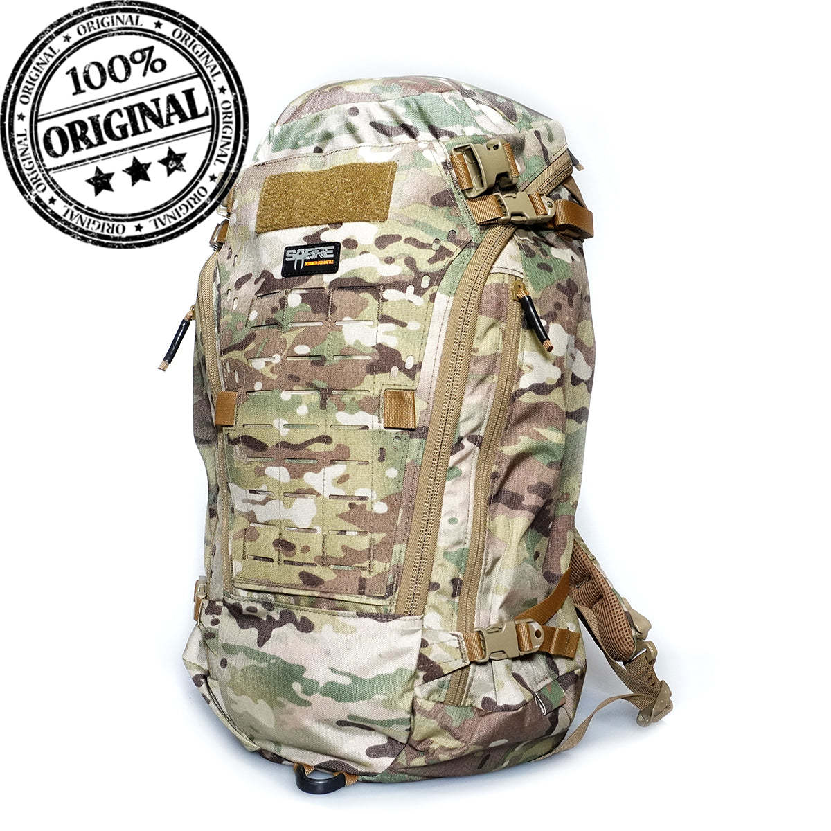 A Multicam camouflage hunting 27L backpack with multiple compartments.
