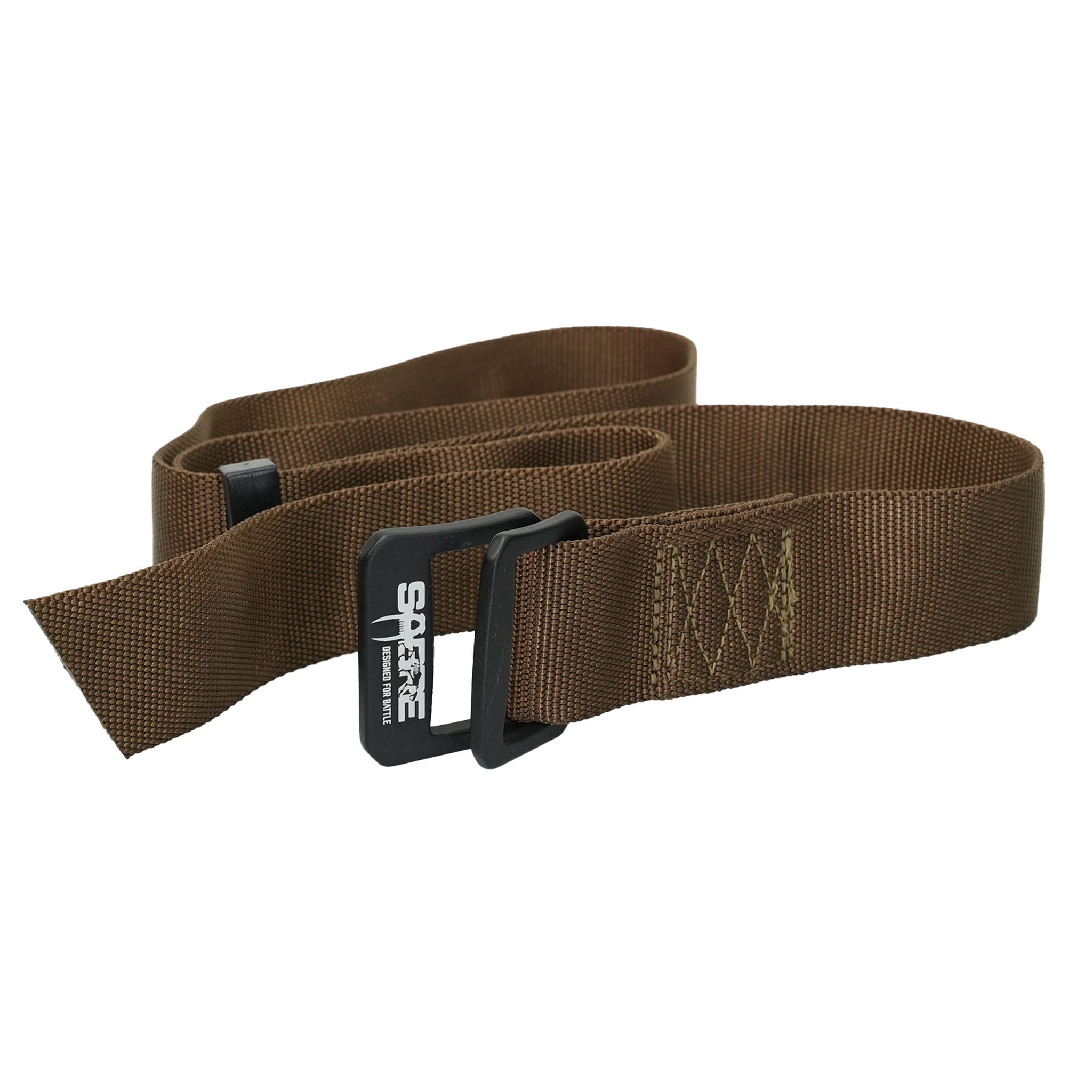 Coyote Brown belt with a black buckle on a white background