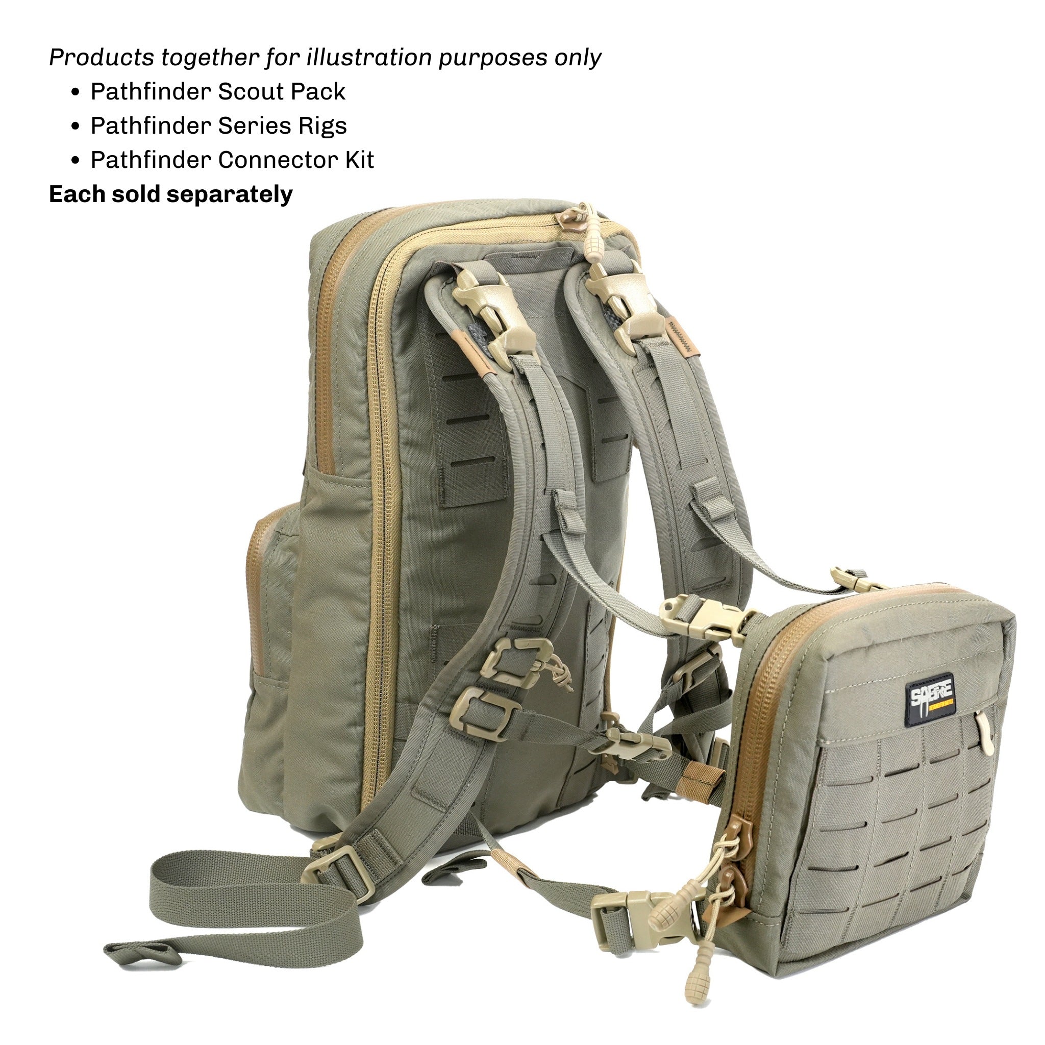 Military-style backpack with multiple compartments and straps on a white background