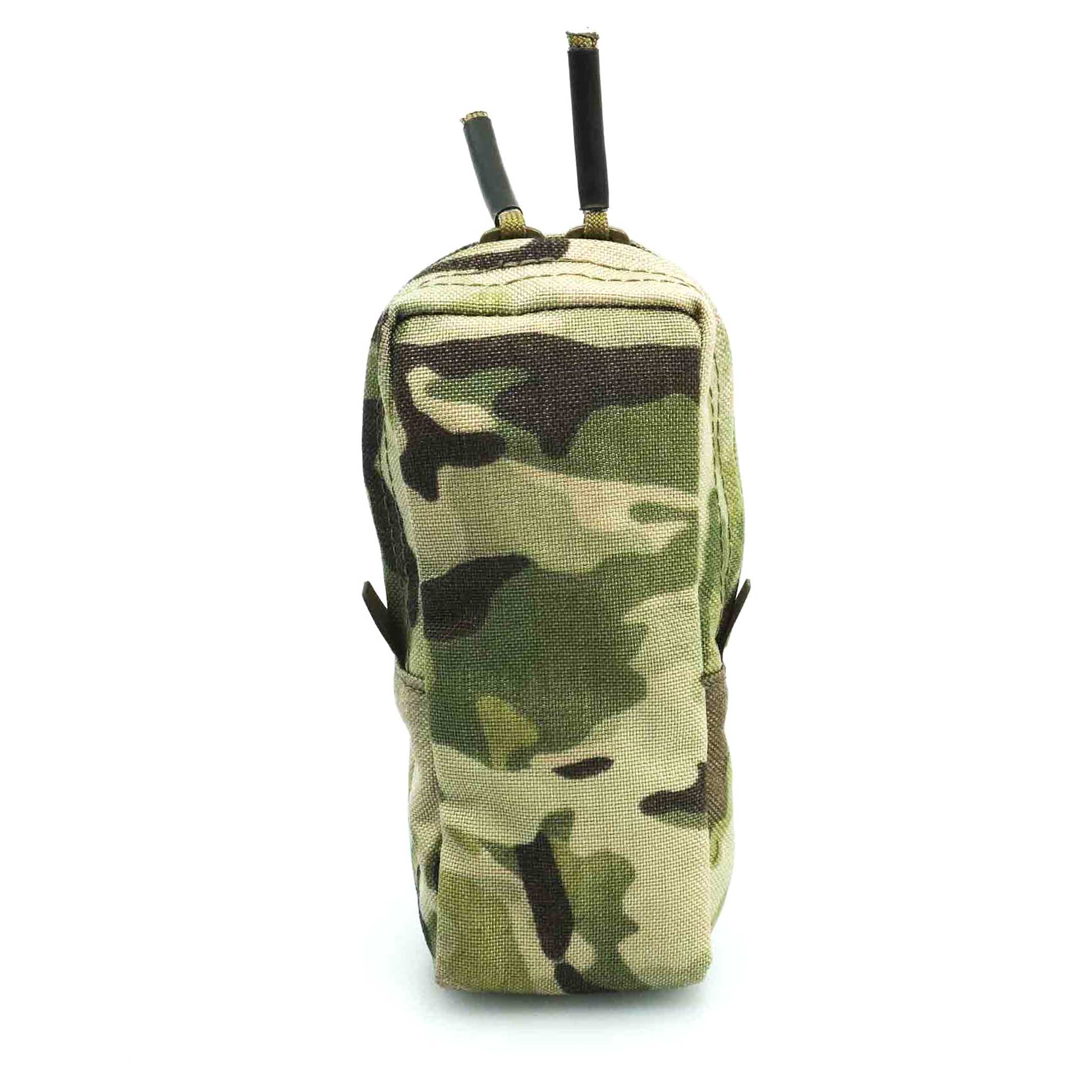 A Multicam, camouflage pattern small zip pouch with twin coil sliders and a covered zip.