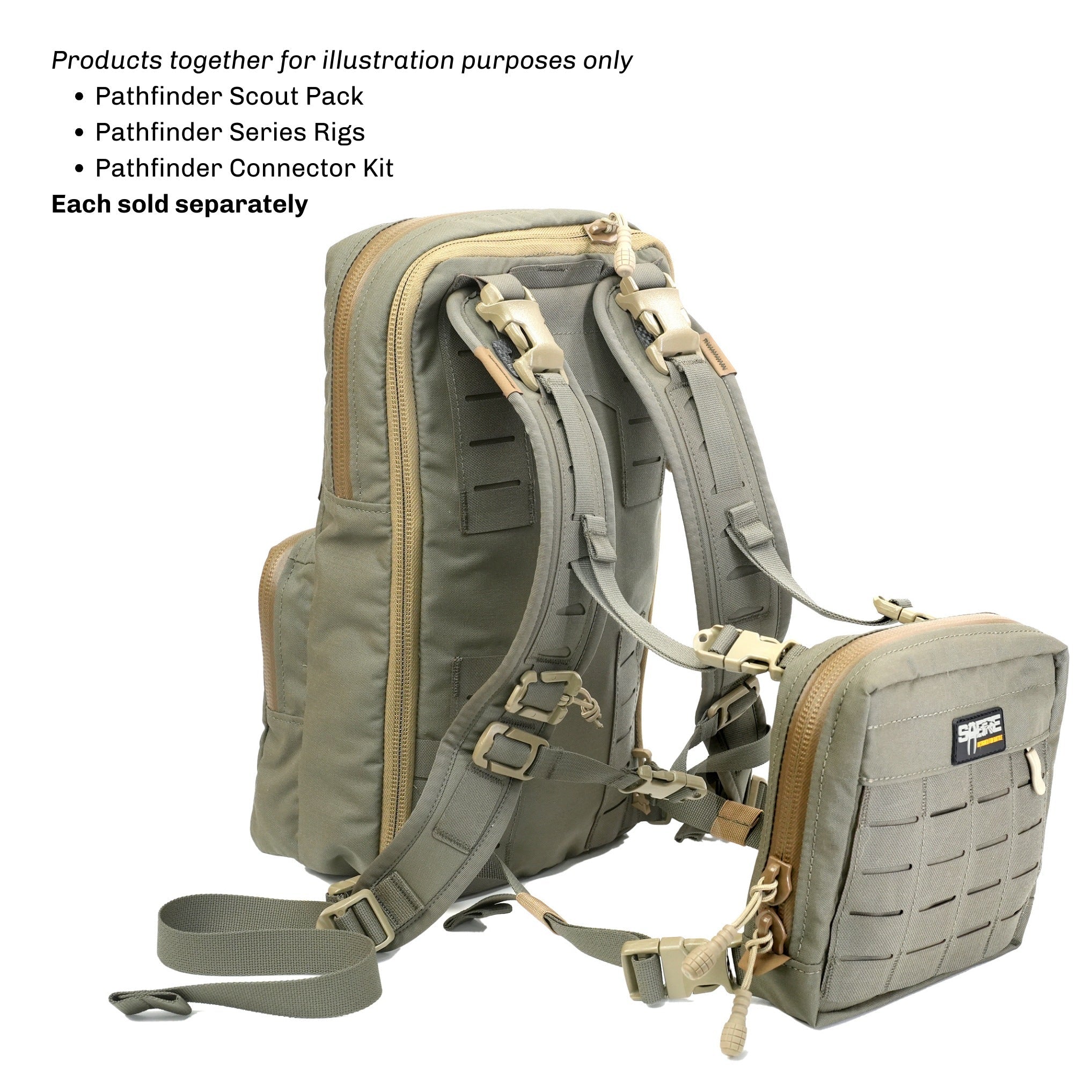 Military-style backpack with multiple compartments and straps on a white background